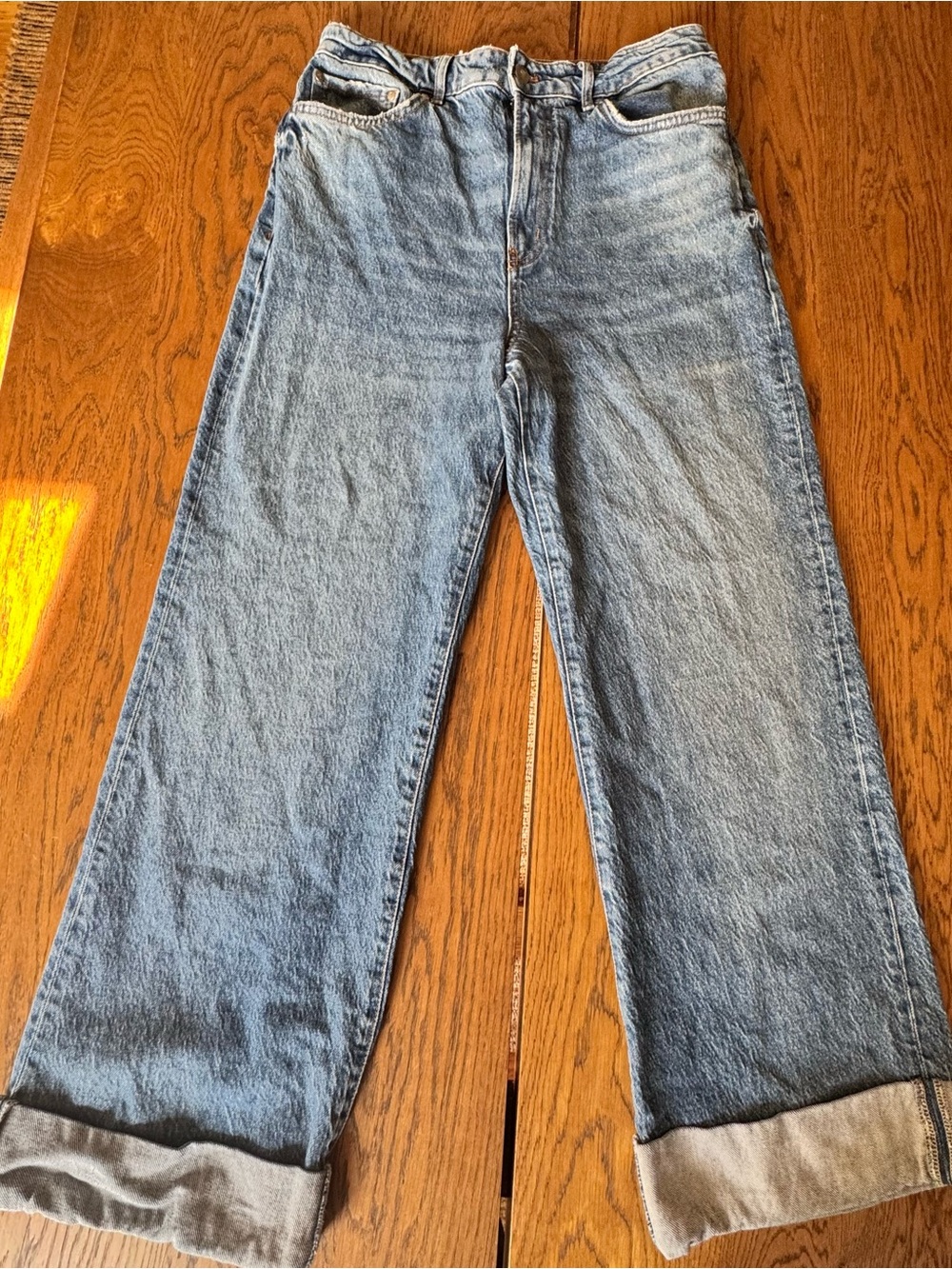 Anthropologie Pilcro High Rise Wide-Leg Cuffed thick Denim Jeans Size 30